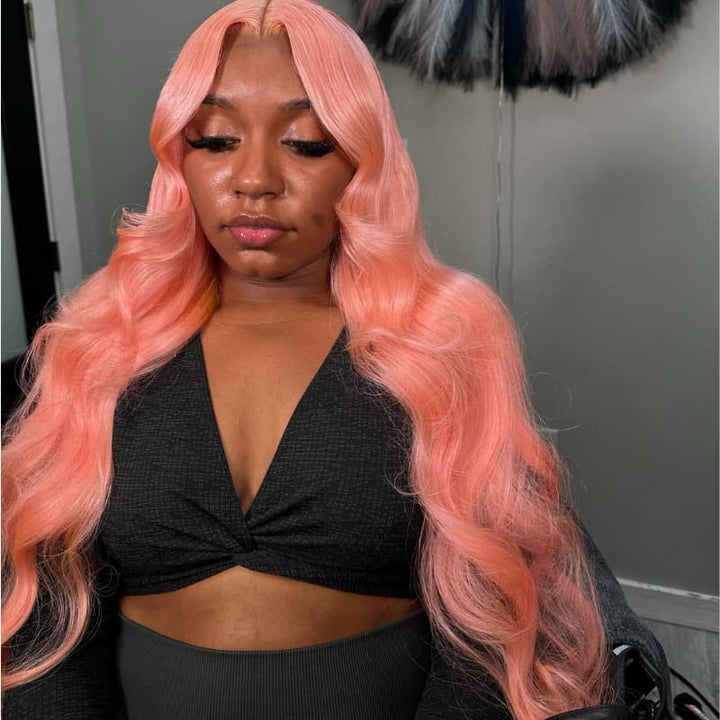 SZC Pink Body Wave Curls 13x4 Lace Front Virgin Human Hair Wigs 200 Density