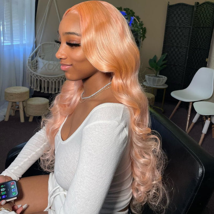 SZC Pinkish Blonde Body Wave 13x4 Lace Front Virgin Human Hair Wigs