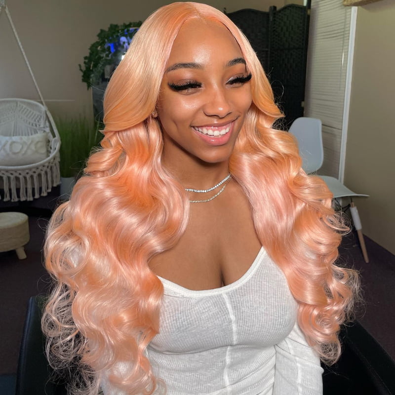 SZC Pinkish Blonde Body Wave 13x4 Lace Front Virgin Human Hair Wigs