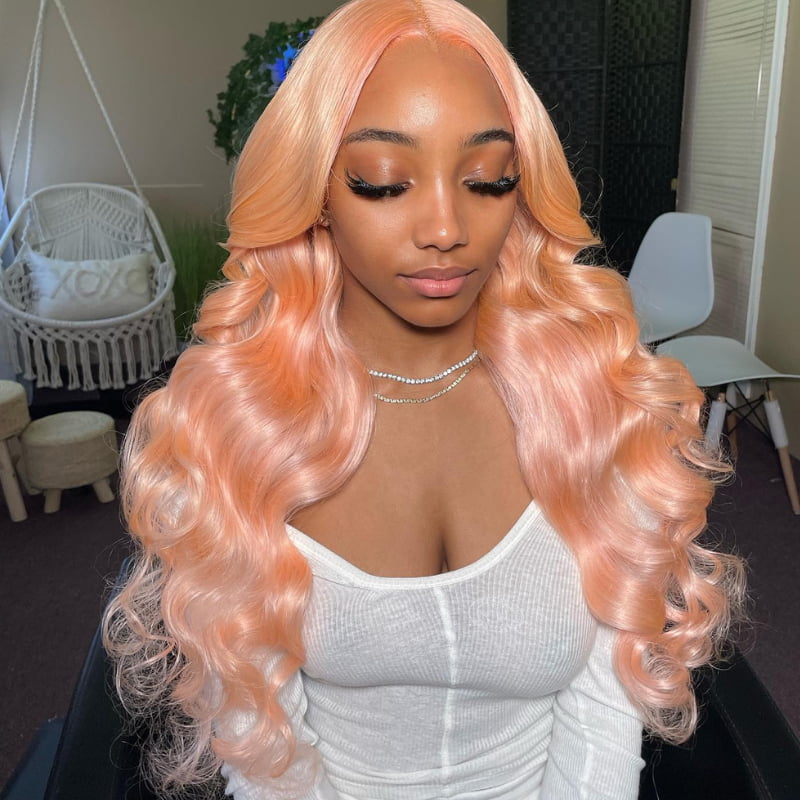 SZC Pinkish Blonde Body Wave 13x4 Lace Front Virgin Human Hair Wigs