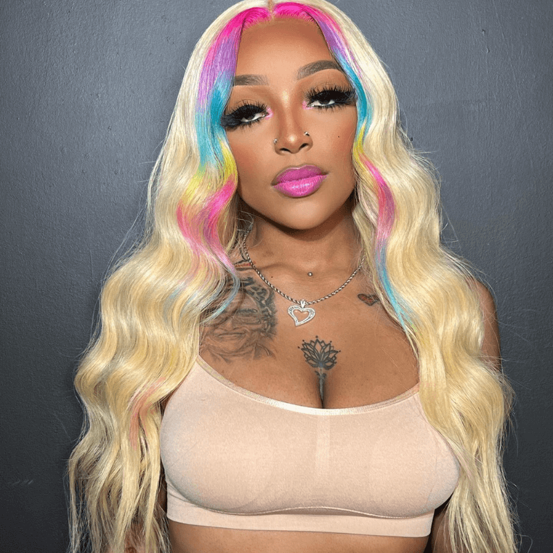 SZC Red Purple Green Yellow Pink Skunk Stripe Virgin Human hair Wigs