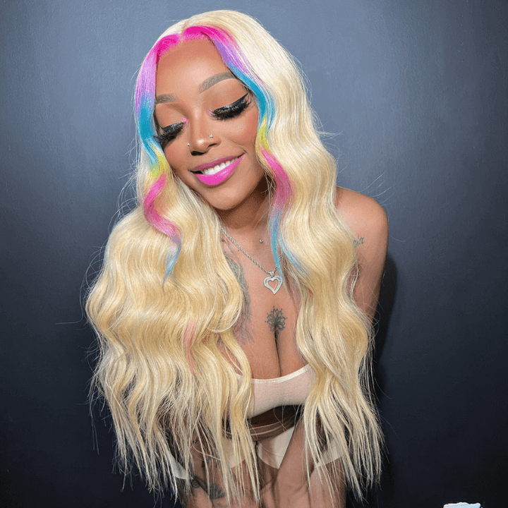 SZC Red Purple Green Yellow Pink Skunk Stripe Virgin Human hair Wigs