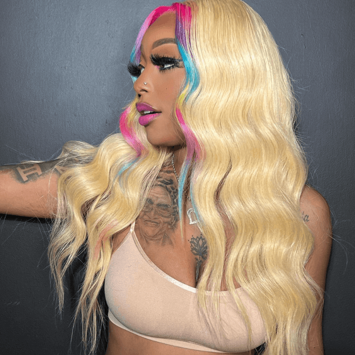 SZC Red Purple Green Yellow Pink Skunk Stripe Virgin Human hair Wigs