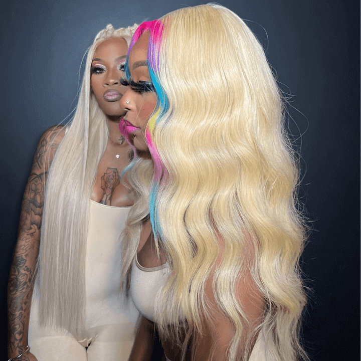 SZC Red Purple Green Yellow Pink Skunk Stripe Virgin Human hair Wigs