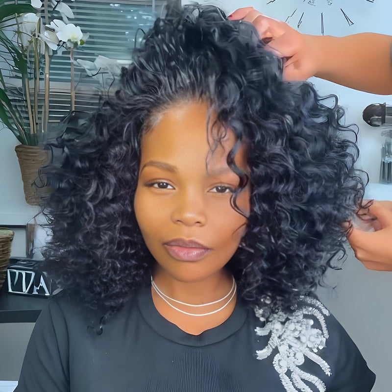 SZC Short Bob Bouncy Curls 13x4 Lace Front Virgin Human Hair Wigs