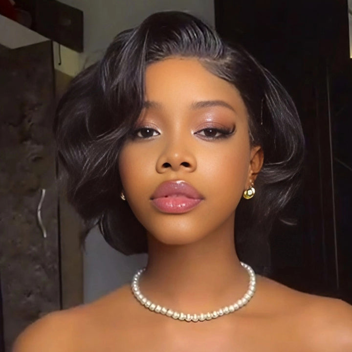 SZC Short Elegant Bob Wavy 13x4 Lace Front Virgin Human Hair Wigs