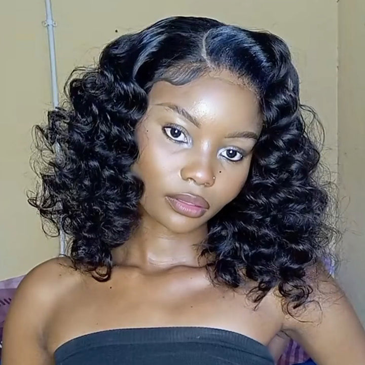 SZC Short Natural Elegant Tight Loose Curls 13x4 Lace Front Virgin Human Hair Wig