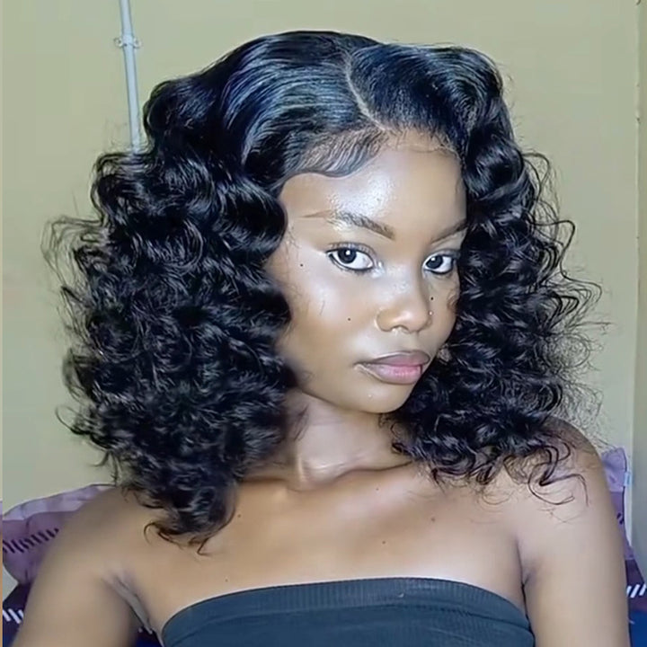 SZC Short Natural Elegant Tight Loose Curls 13x4 Lace Front Virgin Human Hair Wig