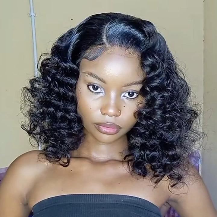 SZC Short Natural Elegant Tight Loose Curls 13x4 Lace Front Virgin Human Hair Wig