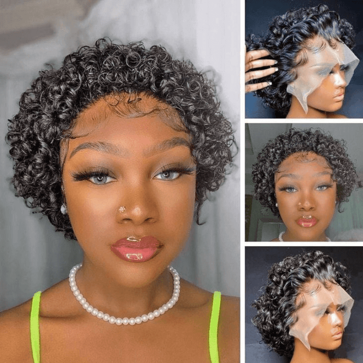 SZC Short Pixie Cut Curly 13x1 Lace Front Virgin Human Hair Wigs （Limit 3 per order ）
