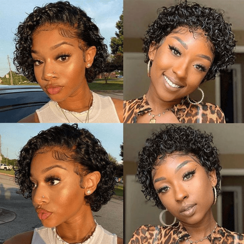 SZC Short Pixie Cut Curly 13x1 Lace Front Virgin Human Hair Wigs （Limit 3 per order ）