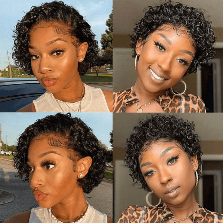 SZC Short Pixie Cut Curly 13x1 Lace Front Virgin Human Hair Wigs （Limit 3 per order ）