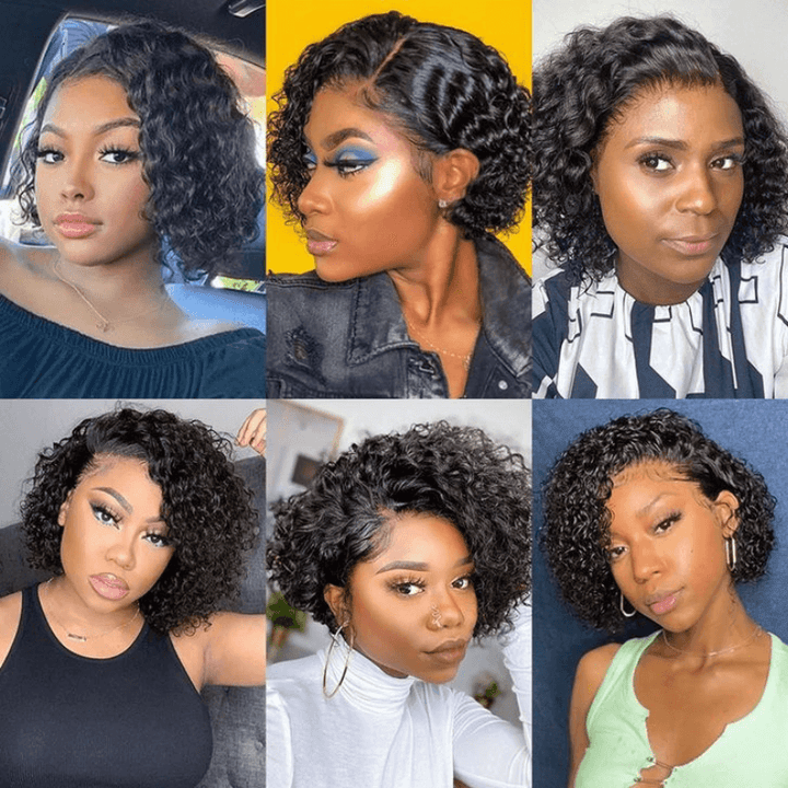 SZC Short Pixie Cut Curly 13x1 Lace Front Virgin Human Hair Wigs （Limit 3 per order ）