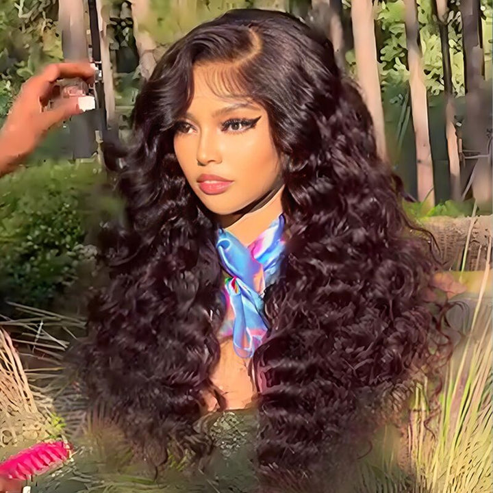 SZC Side Part Spiral Loose Wand Curls 13X4 Lace Front Human Hair Wigs