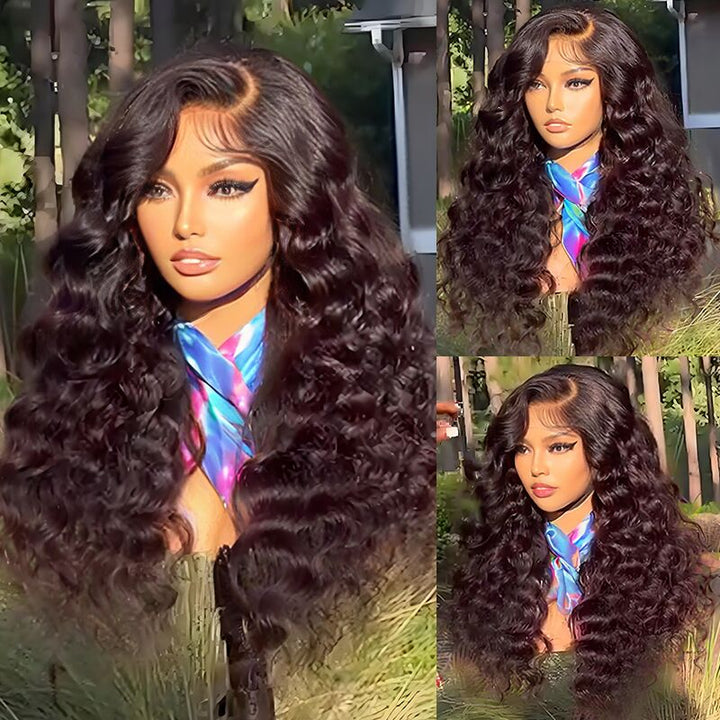SZC Side Part Spiral Loose Wand Curls 13X4 Lace Front Human Hair Wigs