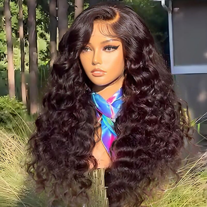 SZC Side Part Spiral Loose Wand Curls 13X4 Lace Front Human Hair Wigs