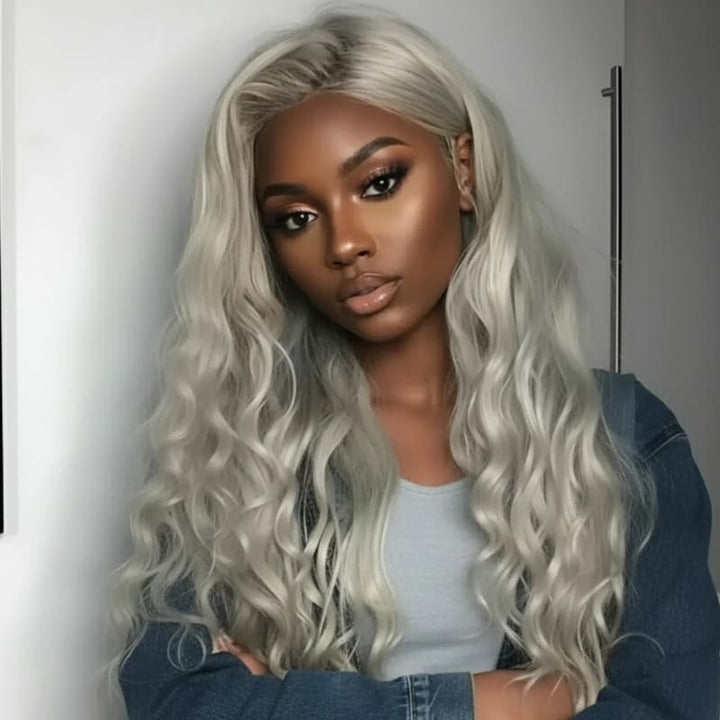 SZC Silver Ash Gray 13x4 HD Lace Front Virgin Human Hair Wigs 200 Density