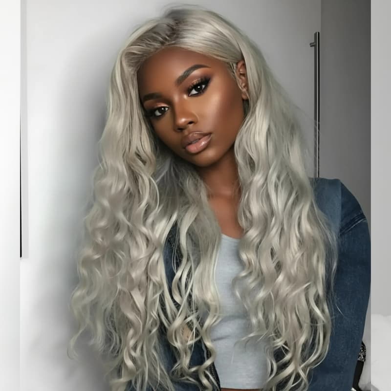 SZC Silver Ash Gray 13x4 HD Lace Front Virgin Human Hair Wigs 200 Density