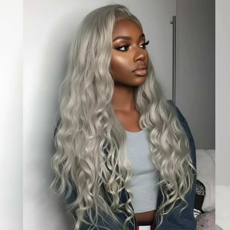 SZC Silver Ash Gray 13x4 HD Lace Front Virgin Human Hair Wigs 200 Density