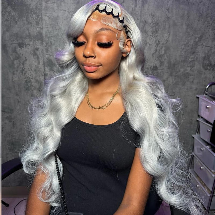 SZC Silver Gray Pastel Green 13x4 Lace Front Virgin Human Hair Wigs 200 Density