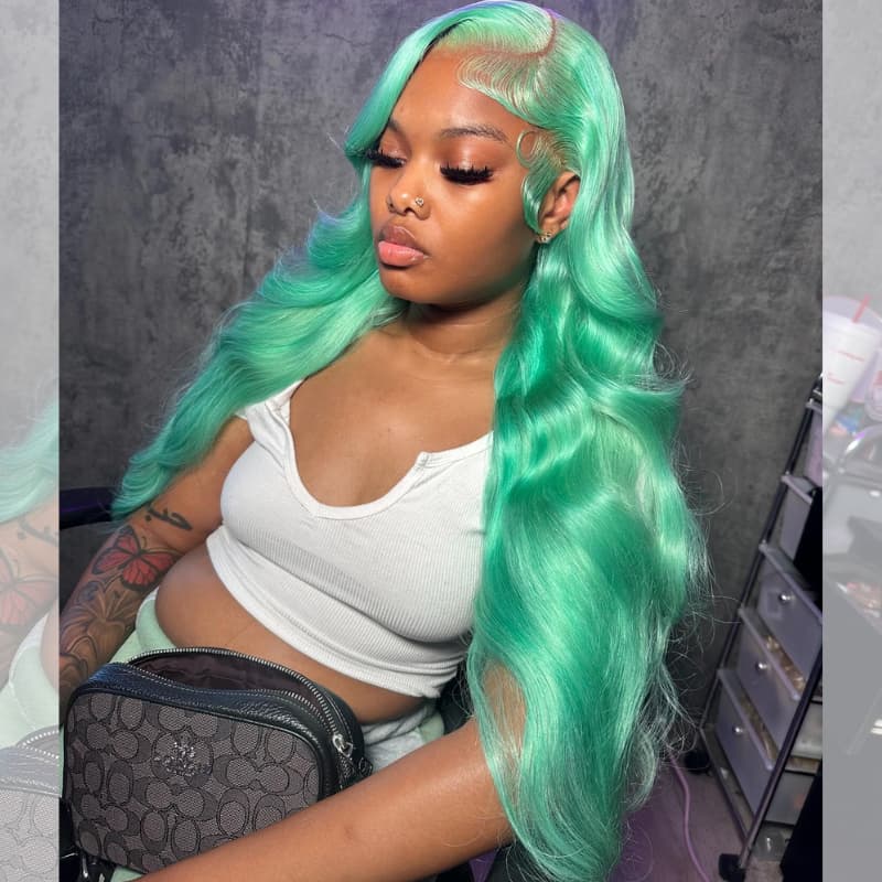 SZC Silver Gray Pastel Green 13x4 Lace Front Virgin Human Hair Wigs 200 Density