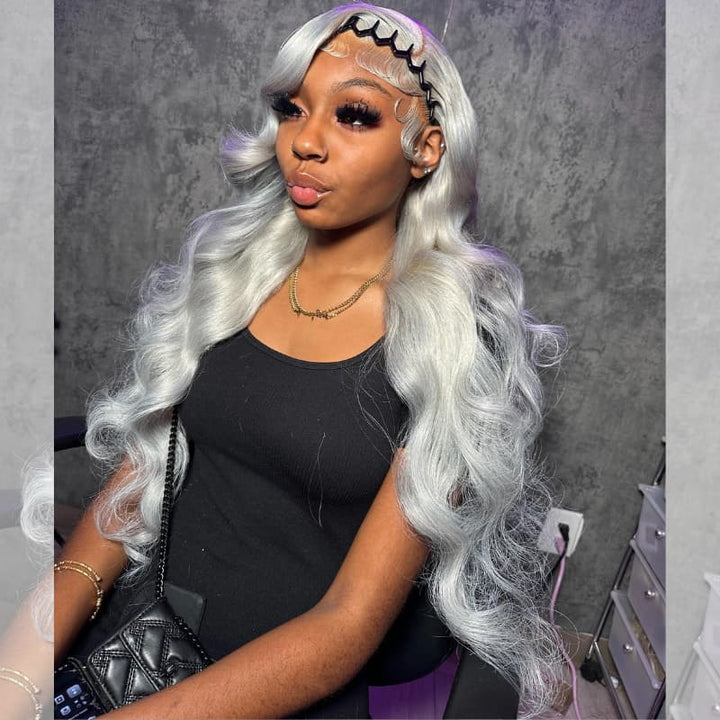 SZC Silver Gray Pastel Green 13x4 Lace Front Virgin Human Hair Wigs 200 Density