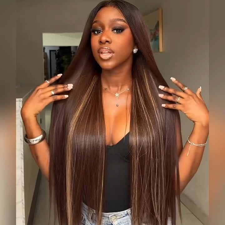 SZC Vietnamese Brown Bone Straight 13x4 Lace Front Virgin Human Hair Wigs