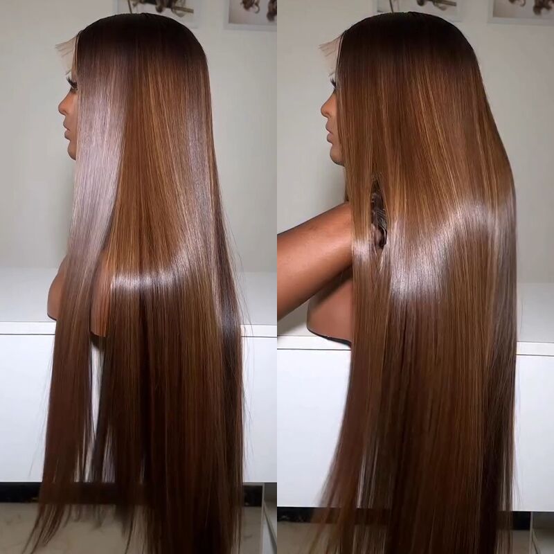 SZC Vietnamese Brown Bone Straight 13x4 Lace Front Virgin Human Hair Wigs