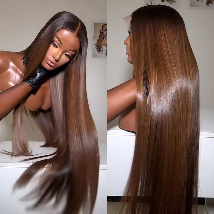 SZC Vietnamese Brown Bone Straight 13x4 Lace Front Virgin Human Hair Wigs