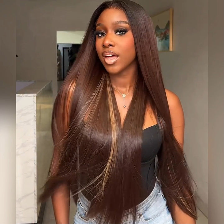SZC Vietnamese Brown Bone Straight 13x4 Lace Front Virgin Human Hair Wigs