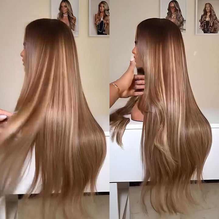 SZC Vietnamese Brown Highlight 13x4 Lace Front Virgin Human Hair Wigs