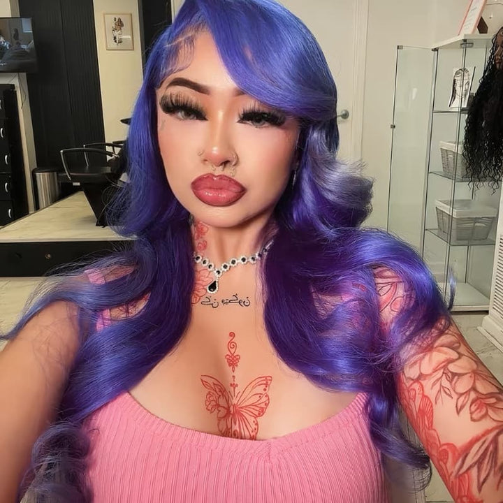 SZC Violet Blue 13x4 Lace Front Virgin Human Hair Wigs 200 Density