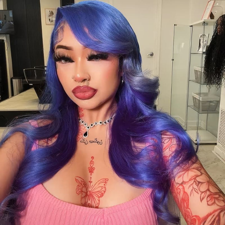 SZC Violet Blue 13x4 Lace Front Virgin Human Hair Wigs 200 Density