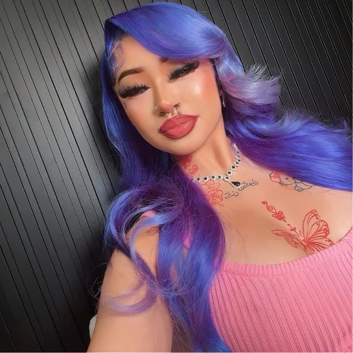 SZC Violet Blue 13x4 Lace Front Virgin Human Hair Wigs 200 Density