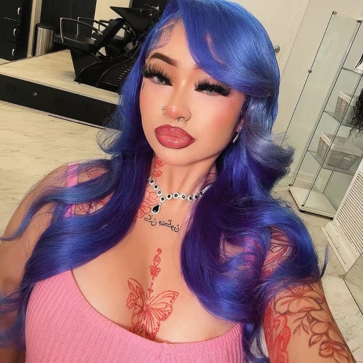 SZC Violet Blue 13x4 Lace Front Virgin Human Hair Wigs 200 Density