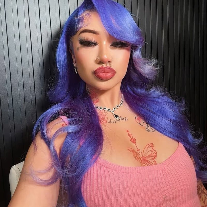 SZC Violet Blue 13x4 Lace Front Virgin Human Hair Wigs 200 Density