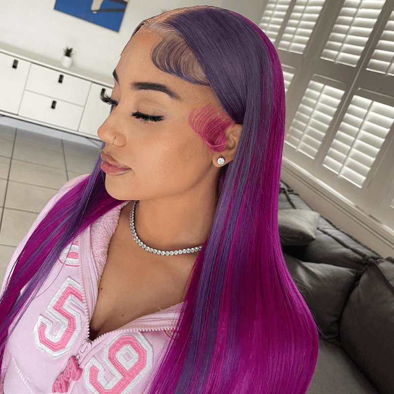 SZC Violet Light Burgundy Purple Lace Front Human Hair Wig 200 Density