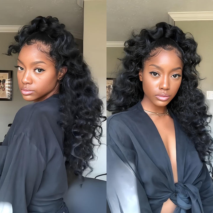 SZC Voluminous Glam Loose Deep Wave 13x4 Lace Front Human Hair Wig 250 300 Density