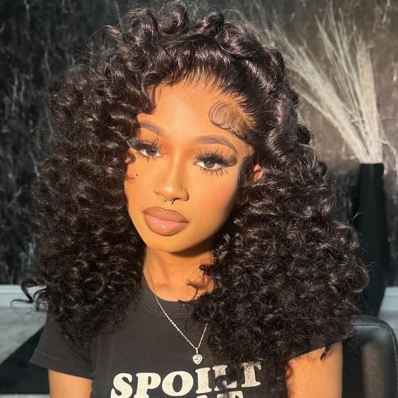SZC Voluminous Tight Curly 13x4 Lace Front Human Hair Wig 250 300 Density