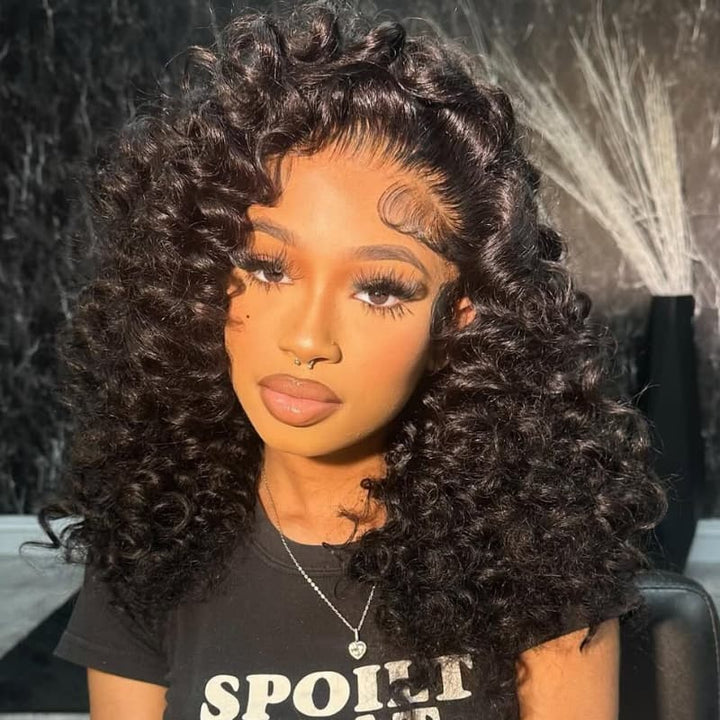 SZC Voluminous Tight Curly 13x4 Lace Front Human Hair Wig 250 300 Density