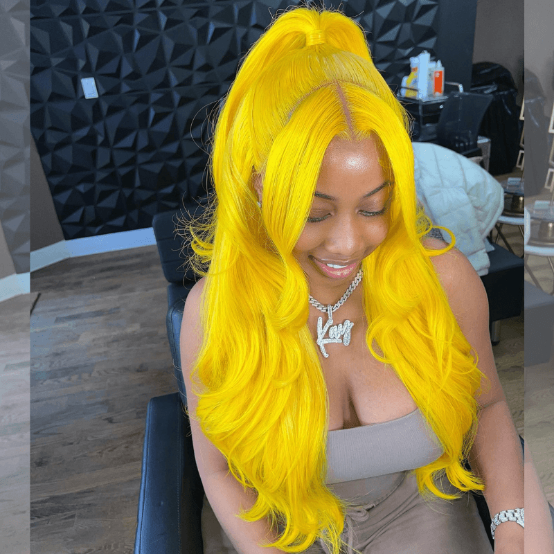 SZC YELLOW 13X4 HD Lace Front Straight Body Wave Virgin Human Hair Wig