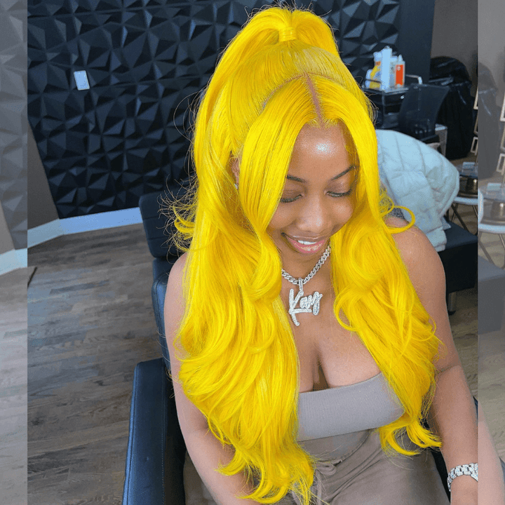 SZC YELLOW 13X4 HD Lace Front Straight Body Wave Virgin Human Hair Wig