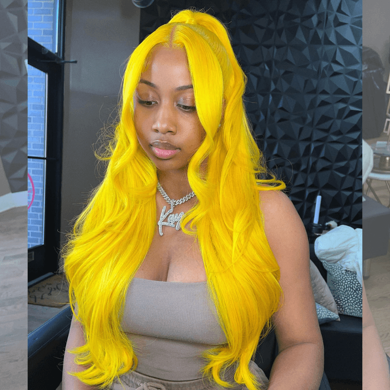 SZC YELLOW 13X4 HD Lace Front Straight Body Wave Virgin Human Hair Wig