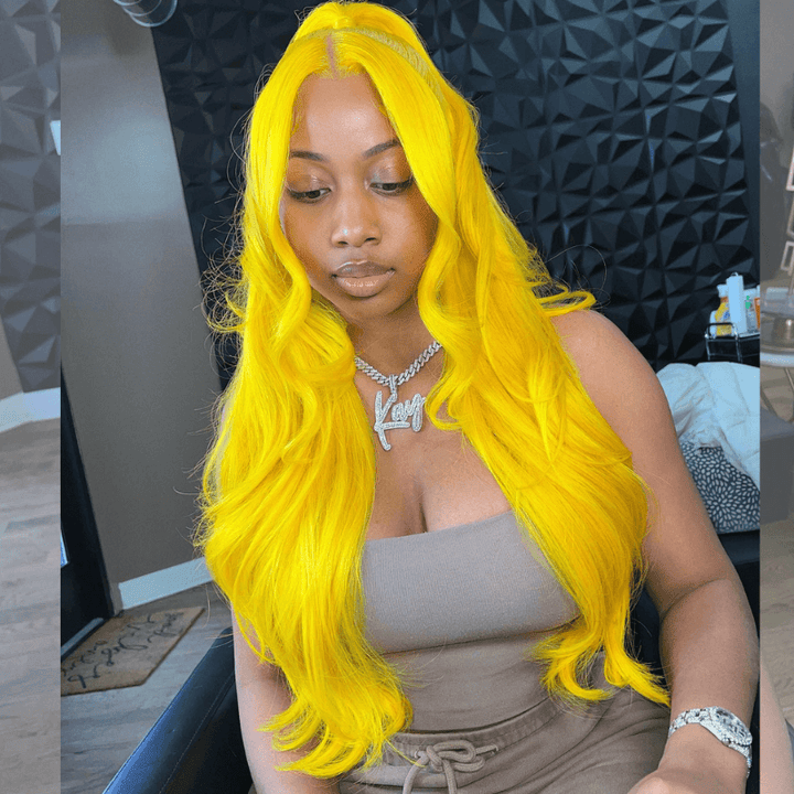 SZC YELLOW 13X4 HD Lace Front Straight Body Wave Virgin Human Hair Wig