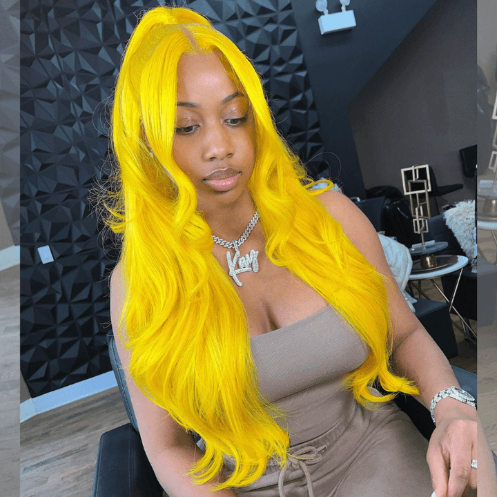 SZC YELLOW 13X4 HD Lace Front Straight Body Wave Virgin Human Hair Wig