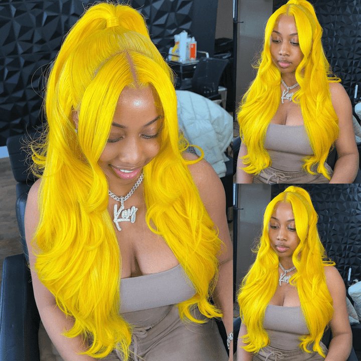 SZC YELLOW 13X4 HD Lace Front Straight Body Wave Virgin Human Hair Wig
