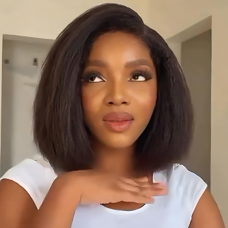 SZC Yaki Short Bob Wig Kinky Straight 13x4 Lace Front Virgin Human Hair Wigs