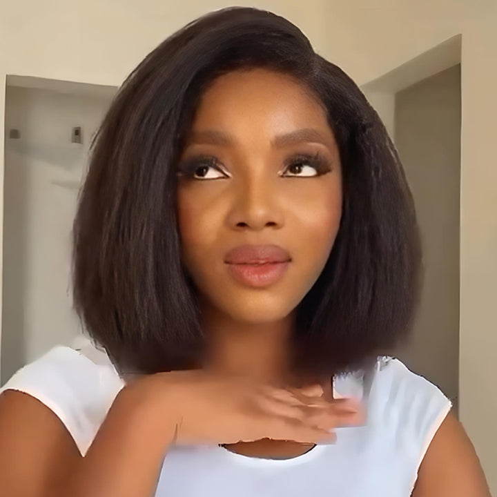 SZC Yaki Short Bob Wig Kinky Straight 13x4 Lace Front Virgin Human Hair Wigs