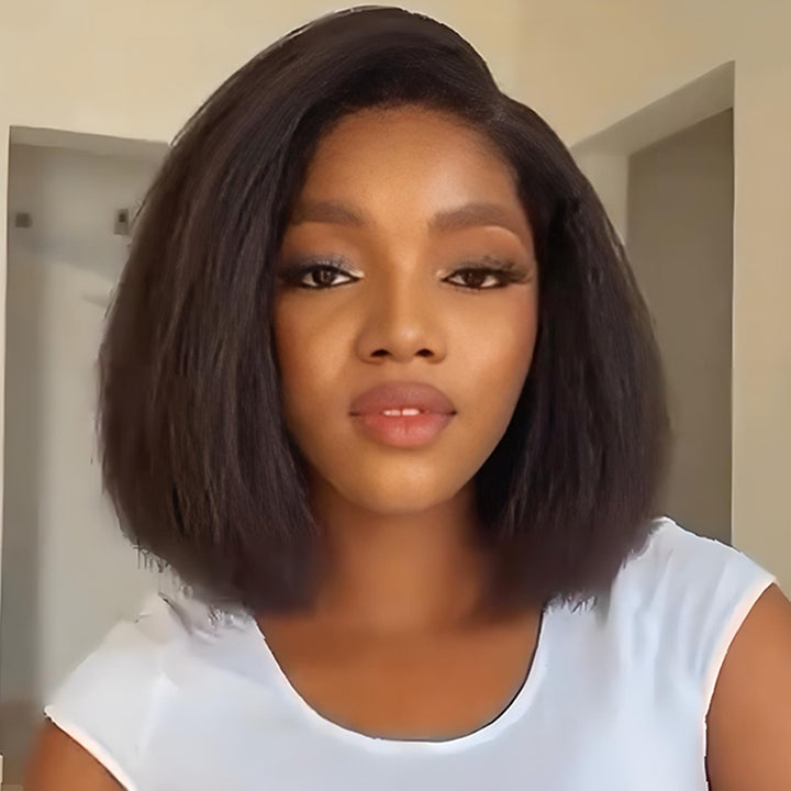 SZC Yaki Short Bob Wig Kinky Straight 13x4 Lace Front Virgin Human Hair Wigs
