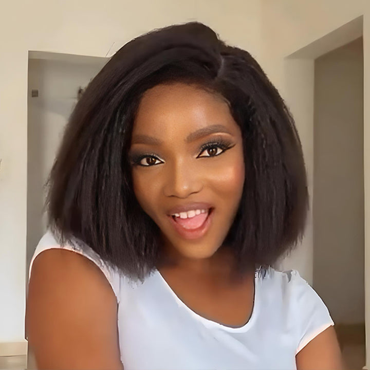 SZC Yaki Short Bob Wig Kinky Straight 13x4 Lace Front Virgin Human Hair Wigs